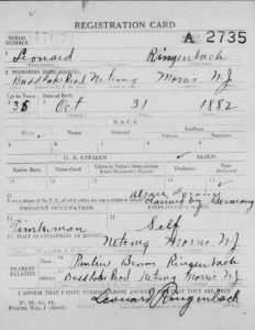 Registration card 1918 Leonard Ringenbach